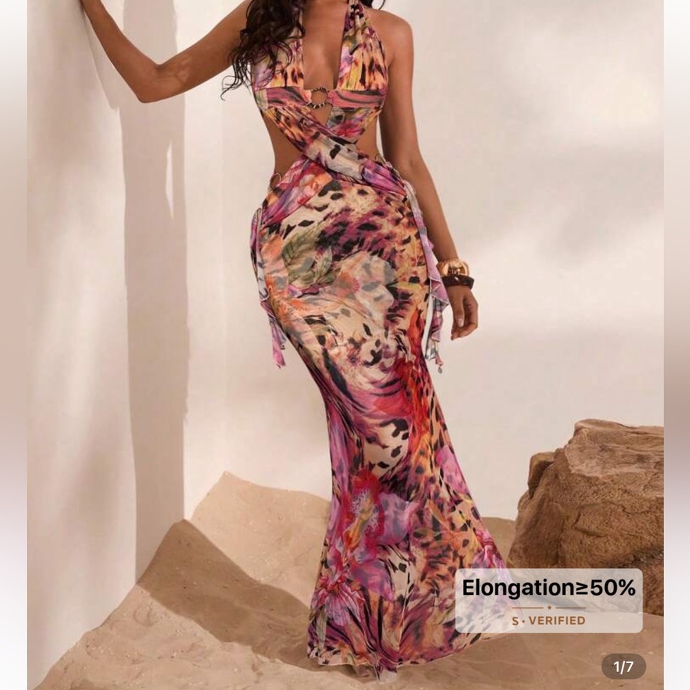 Multicolor Halter Maxi Dress(worn once)